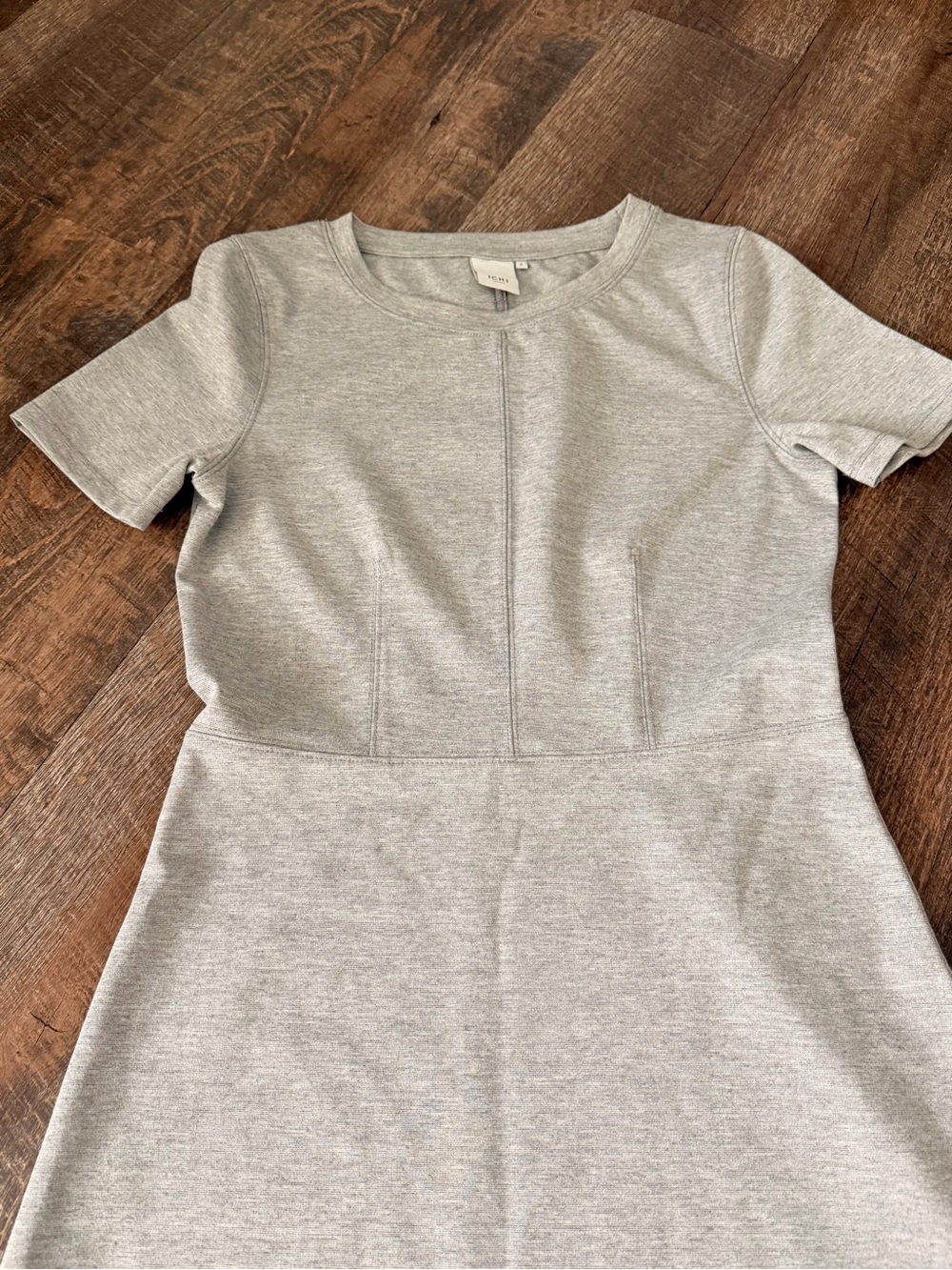 ICHI Kate DR3 Women’s Small Gray Fit Flare Midi Dress Short Sleeve Danish - Picture 2 of 5